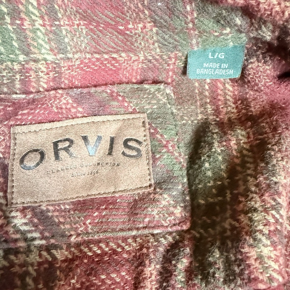 Orvis Red Green Plaid Button Up Flannel Shirt W/ Pockets Men's Large - Picture 2 of 9